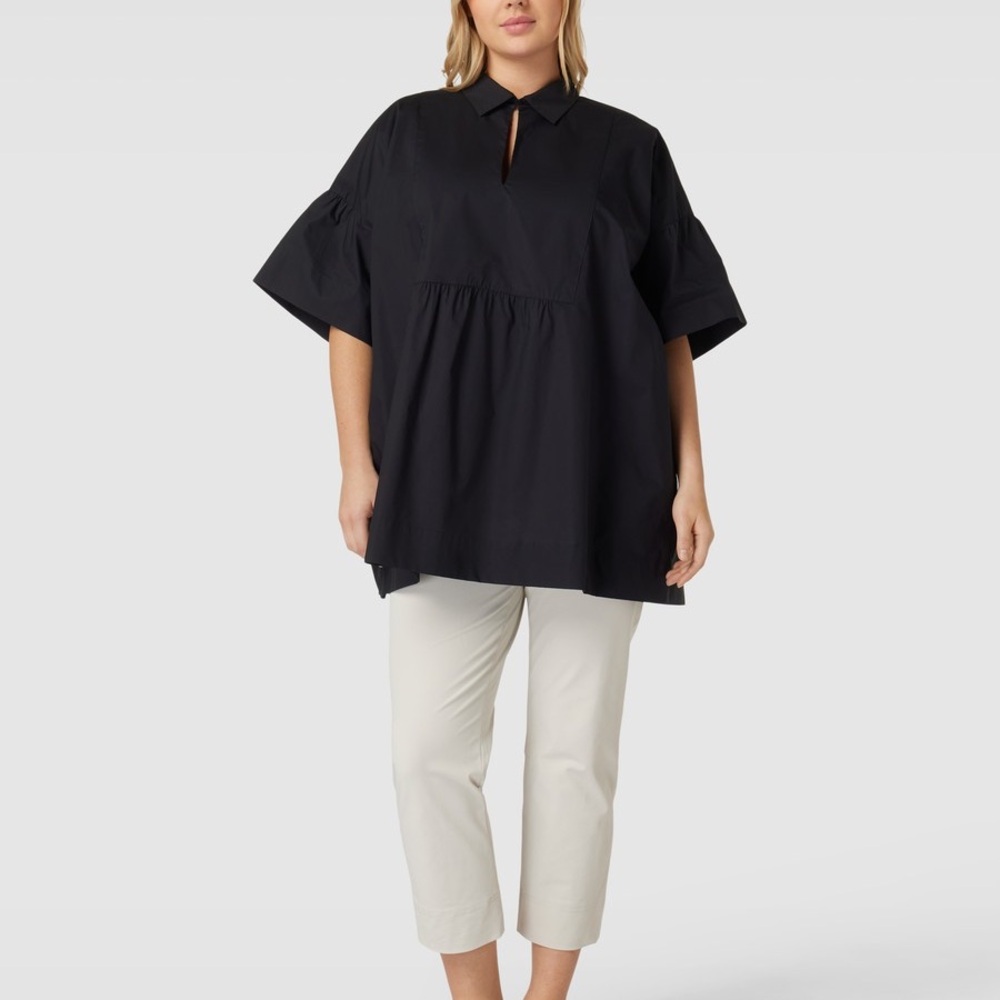 Marina Rinaldi Black Oversized Mandarin Collar Blouse